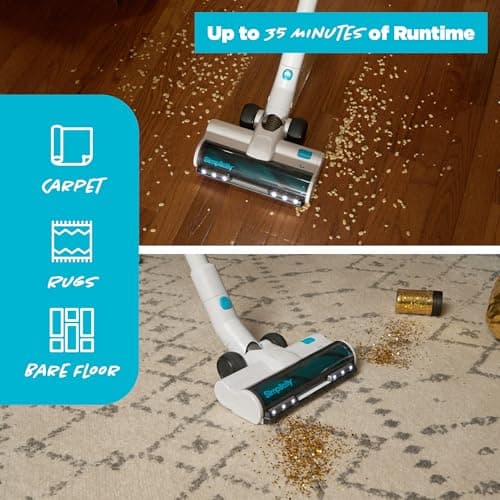 Simplicity Vacuums Stick Vacuum Cordless Rechargeable S67, Lightweight Household Vacuum Cleaners for Pet Hair with 3 Speeds, Multi-Surface Use, HEPA Filter Media, 35 Min Runtime, LED Light, Wall Mount