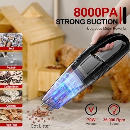 Handheld Vacuum Cordless Rechargeable, Car Vacuum Portable, Mini Vac for Pet Hair, Hand Vacuum Cleaner Car Seats, Home, Quick Cleanup, Strong Suction, Lightweight(H10)