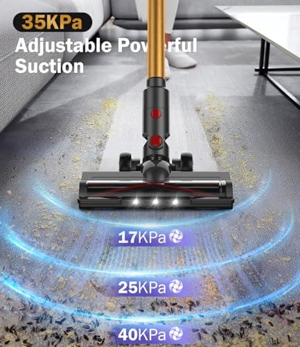Cordless Vacuum Cleaner, 40Kpa Vacuum Cleaners for Home with LED Screen, 40Mins Stick Vacuum Cordless Rechargeable Dock, Handheld Vacuum Cleaner for Pet Hair, Carpet, Hardwood Floor, A40