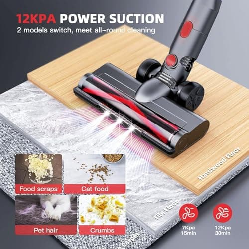 Cordless Vacuum Cleaner,Vacuum Cleaners for Home with Super Suction,Lightweight Stick Vacuum with 35 Mins Runtime,Rechargeable Cordless Vacuum for Carpet, Tile, Pet Hair, Hardwood Floors(Dark Red)