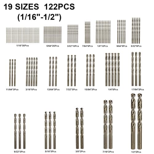 Cobalt Drill Bit Set for Hardened Metal and Stainless Steel, 99Pcs M35 High Speed Steel Twist Jobber Metal Drill Bits 1/16"-3/8", with Plastic Index Storage Case