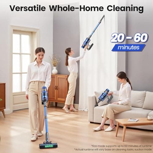V25 Cordless Vacuum Cleaner, 680W 60Kpa Powerful Stick Vacuum with Dust Sensor, Digital Display, 4000mAh Rechargeable Battery up to 60Mins, Versatile for Pet Hair, Floor, Carpet (Sapphire)