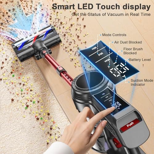Cordless Vacuum Cleaner, 40Kpa 450W Powerful Stick Vacuum with 50Mins Runtime, Smart Display Vacuum with 1.5L Dust Cup,Vacuum Cleaners for Home with Brushless Motor for Hardwood Floor Carpet, Pet Hair