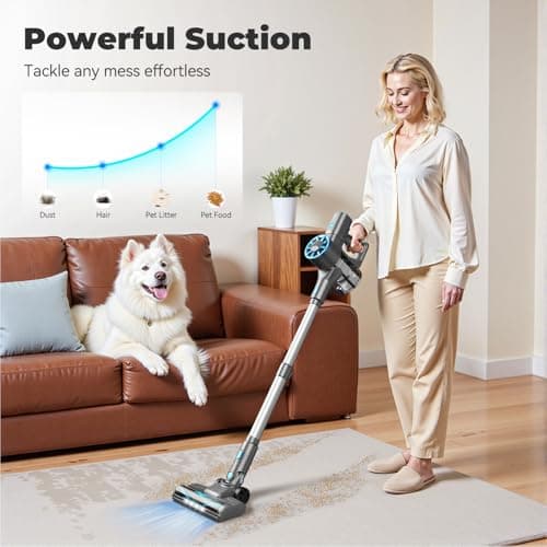 Cordless Stick Vacuum Cleaner with Self-Standing, 8-in-1 Vacuum Cleaners for Home, Lightweight Powerful Vacuum with LED Screen, Rechargeable Vacuum for Carpet, Pet Hair, Tile, Hardwood Floors