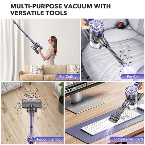 Cordless Vacuum Cleaners for Home with Powerful Suction,Stick Vacuum Cordless Rechargeable,Up to 35 Mins Runtime,Lightweight Hardwood Floor Vacuum for Pet Hair,Carpet(Deep Purple)