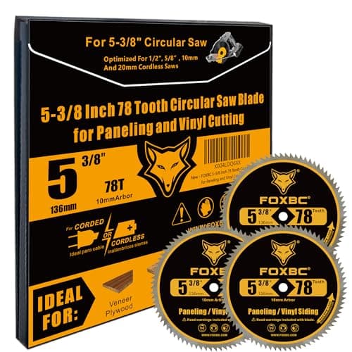 FOXBC 5 3/8 Inch Circular Saw Blade 78 Tooth for Paneling, Plastics, Vinyl Siding Cutting with 3/8" (10mm) Arbor, Replacement for DeWalt DW9053-3 Pack