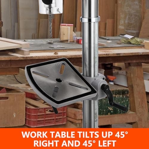 13 in Floor Drill Press, 7.5 Amp 120V, 288-3084 RPM Variable Speed Cast Iron Bench Drill Press, 0-45°Tilting Worktable, Tabletop Drilling Machine for Wood Metal