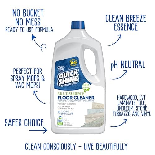 Quick Shine Multi Surface Floor Cleaner 64oz, 2Pk | Ready to Use-Streak Free- No Rinse | Use on Hardwood, Laminate, Luxury Vinyl Plank & Stone | Use in Spray Mops & Vac Mops | Safer Choice Cleaner
