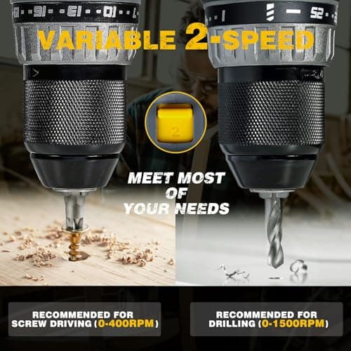 RIDA Cordless Drill Power Drill Cordless 20V 1/2'' Keyless Metal Chuck 355 In-lb(40N.m) Torque with 2.0AH Li-ion Battery & Fast Charger, Variable Speed, 25+1 Position and 22pcs Bits