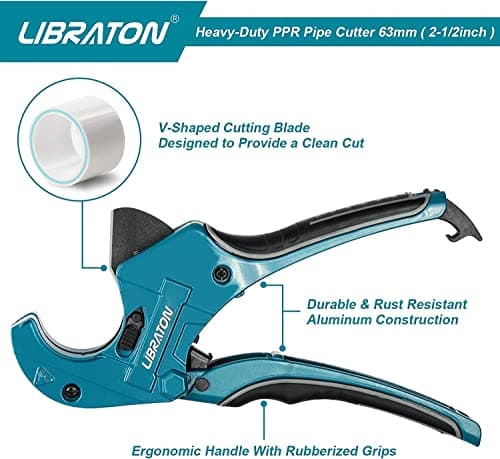 Libraton PVC Pipe Cutter, Up to 2-1/2", Ratchet Pipe Cutter Heavy-Duty, Pex Cutting Tool for Cutting PEX, PVC, PPR Plastic Hoses and Plumbing Pipe