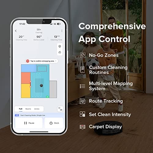 roborock S8+ Robot Vacuum, Sonic Mop with Self-Empty Dock, Stores up to 60-Days of Dust, Auto Lifting Mop, Ultrasonic Carpet Detection, 6000Pa Suction, Black