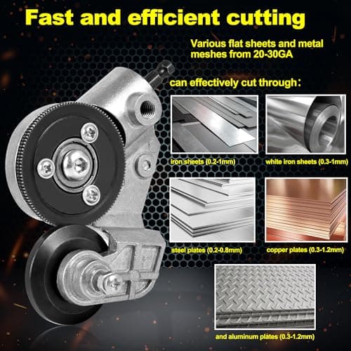 Upgraded Electric Drill Plate Cutter - Efficiently shears flat sheet metal, Metal Cutting Attachment with Adapter - Cuts 20-30GA sizes of Iron, Steel, Tin, Aluminum, and cardboard up to 3MM