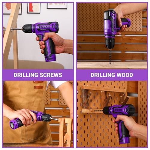 Cordless Drill：DEKOPRO 12V Power Drill Set 800RPM Electric Drills Small Drills with 3/8-inch Keyless Chuck and Portable Tool Set Gift Box (Purple)