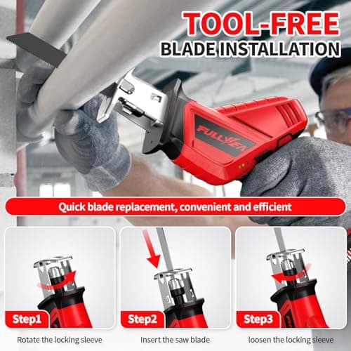 Reciprocating Saw Cordless, 0-3500SPM Power Reciprocating Saw with 2*2000mAh Battery & 4 Saw Blades, Tool-Free Blade Change, Variable Speed Reciprocating Saws for Woods/Metal/Plastic Cutting