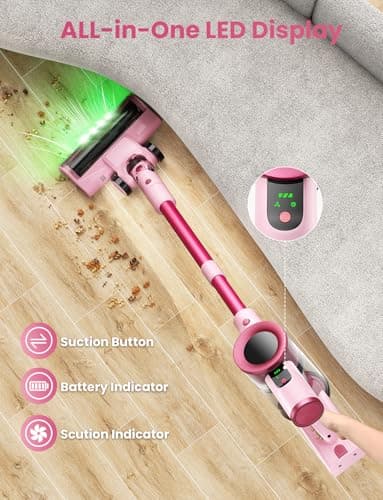 Cordless Vacuum Cleaner, Stick Vacuum with Smart LED Display, 45KPA 50Mins Vacuum Cleaners for Home, Powerful Suction, Anti-Tangled Lightweight Rechargeable Vac for Pet Hair, Carpet, Hard Floor