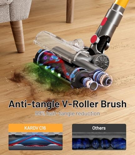 Cordless Vacuum Cleaner, 45Kpa/550W Stick Vacuum with Touch Screen, Max 65Mins Vacuum Cleaners for Home, Upgraded Green Light & Anti-Tangle Wireless Vacuum for Pet Hair/Carpet/Hardwood Floor
