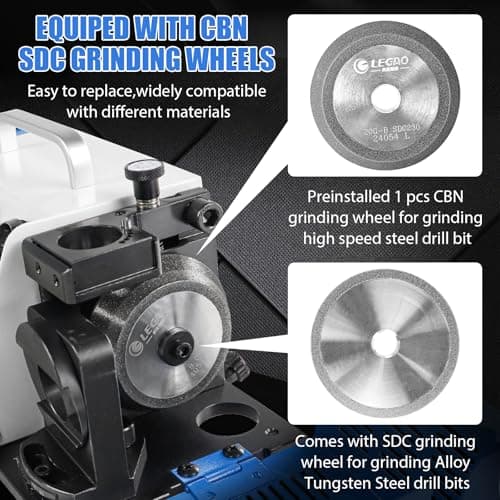 Drill Bits Sharpener, 3-20mm Drill Bit Grinding Machine, Lip Relief Angle & 95°-135° Point Angle Adjustable Drill Bit Re-Sharpener, Portable Bits Sharpening Machine with 18 Collets, CBN & SDC Wheel