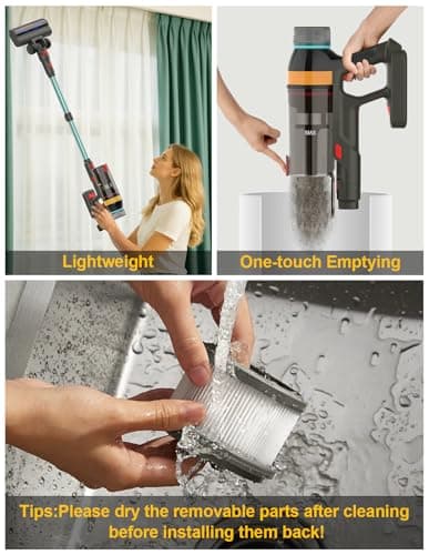 Cordless Vacuum Cleaner,550W/45KP/60Mins Stick Vacuum Cordless Rechargeable for Home/CarPet/Pet Hair/Floor-3 Suction Modes,Smart Screen&Headlight,Self-Standing,Removable Battery,Lighweight,Anti-Tangle