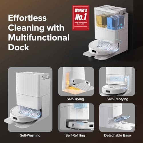 roborock Qrevo S Robot Vacuum and Mop, Self-Drying, Auto Mop Washing, 7000Pa Suction, Self-Emptying & Refilling, 10mm Mop Lifting, 200RPM Spinning Mops, Smart Obstacle Avoidance, White