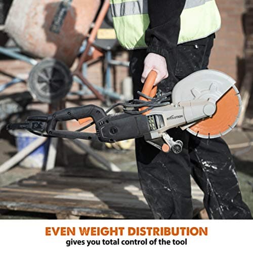 Evolution R255DCT - 10 In Concrete Saw (Aka Circular, Angle Grinder, Chop Saw, Cut Off, Demo, Disc Cutter, Power Cutter) - 15A Motor, No Gas - 4-1/16 In Cut - Incl Premium Diamond Blade