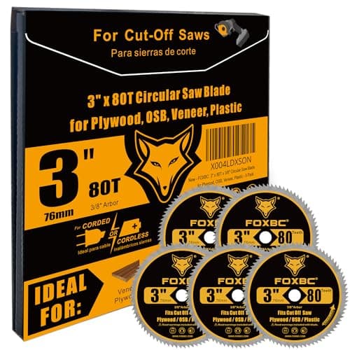 FOXBC 3 Inch 80T Circular Saw Blade Cutting for Plywood, OSB, Veneer, Plastic with 3/8" Arbor - 5 Pack