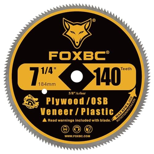 FOXBC 7-1/4 Inch 140 Tooth Fine Finish Carbon Circular Saw Blade for Plywood, OSB, Plastic, Veneer, Vinyl Wood Cutting with 5/8-Inch Diamond Arbor