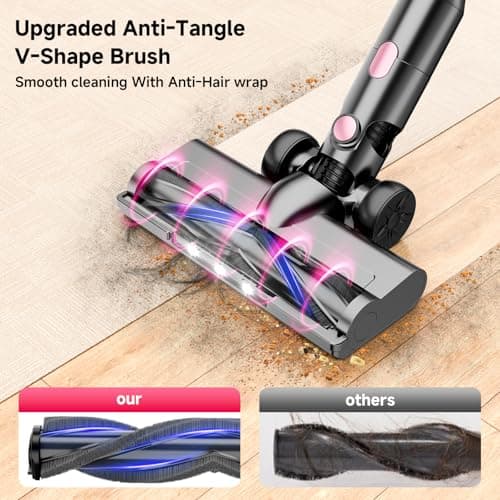 Cordless Vacuum Cleaner, 8 in 1 Powerful Stick Vacuum with 45min Runtime, Anti-Tangle Vacuum Cleaners for Home, Lightweight Handheld Wireless Vacuum for Hardwood Floor Carpet pet Hair, Rose