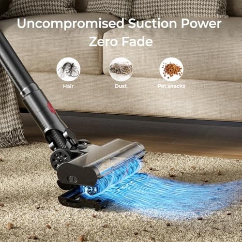 Cordless Vacuum Cleaner 45Kpa Brushless Motor Vacuum Cleaners for Home, Lightweight Stick Vacuum with LED Floor Brush, Rechargeable Cordless Vacuum for Pet Hair Carpet Hardwood Floor