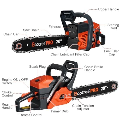 62cc Gas Chainsaw, 20-Inch Professional Chainsaw with 2-Cycle Engine & Anti-Vibration System, Quick Start Technology for Tree Cutting, Firewood, Logging