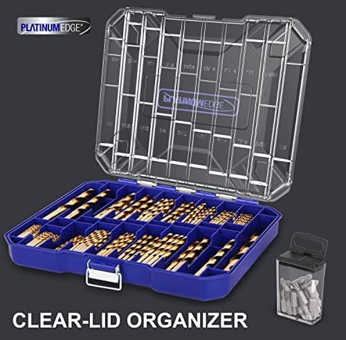 276pc Titanium Twist Drill Bit Set with S2 Bits 135° Tip High Speed Steel, Size from 1/16" up to 1/2", Ideal in Wood Cast Iron Aluminum Alloy Plastic Fiberglass, Clear Lid Case