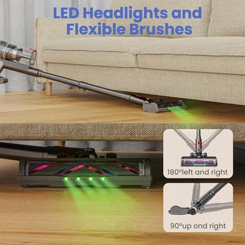 Cordless Vacuum Cleaner 500W/45Kpa, 3 Ambient Colors Power Modes with 60 Mins Max Runtime Vacuum, Powerful Suction Rechargeable Handheld Stick Vacuum for Home, Hard Floor, Carpet, Pet Hair, Shutters