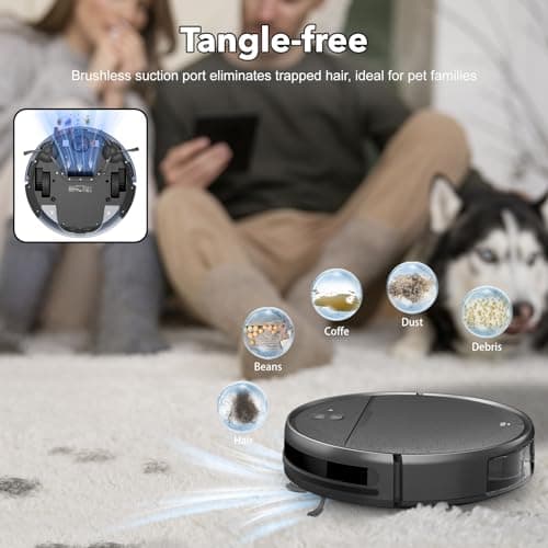 Robot Vacuum and Mop Combo, 2-in-1 Robot Vacuum Cleaner with Strong Suction, Compatible with APP/Home Integration, Schedule, Long battery life, Tangle-free, Ideal for Pet hair and Low Pile carpets