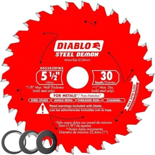 Diablo Steel Demon Saw Blade for Medium Metal - 5-1/2" Diameter, 30 TCG Teeth, 20mm Arbor, .059" Kerf, 2° Hook Angle, .039" Plate, 6000 Max RPM - D055030FMX