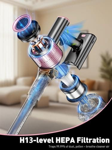 Cordless Vacuum Cleaner, 10-in-1 Vacuum Cleaners for Home with 28.75 in Hose, LED Display, Anti-Tangle Brush, Lightweight Stick Vacuums for Carpet, Pet Hair, Hardwood Floors, Dryer (Pink)