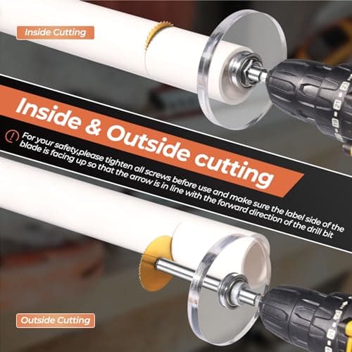 Upgraded 1/4" Hex Shank PVC Pipe Inside Cutter (4 PCS Titanium Coated Saw Blades), PVC Cutting Tool with Scaled Adjustable Depth Gauge for Cutting PVC Pipes, Plastic Pipes