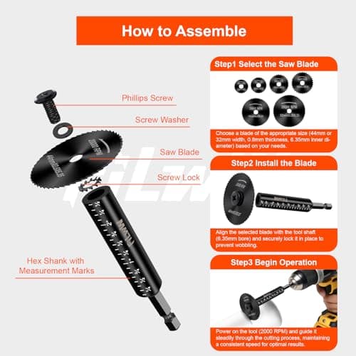 Inside Pipe Cutter,6 pcs Saw Tooth Blades with 3 Inch Scale 1/4" Hex Shank, Cutter Tool Set for PVC, Plastic, Board, Copper, Aluminum