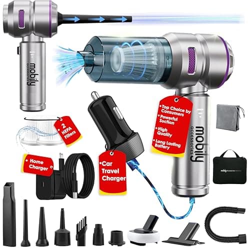 【2025 Upgraded】 Handheld Vacuum Cordless, Car & Home Cleaner with Brushless Motor, Strong & Compressed Air Dusters with LED Light, Type C Port, Wireless Mini Portable Hand Blower