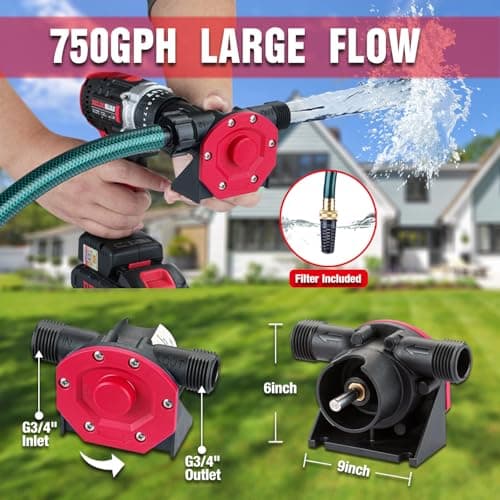 Portable Self Priming Mini Hand Drill Water Transfer Pump Kit with Suction and Discharge Hose for Water Oil Fluid Transfer
