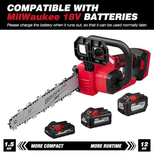 2-IN-1 Cordless 10-Inch Pole Saw And Chainsaw Compatible with Milwaukee M18 18V Battery, Total Reach of Max 15ft, Auto Oiling, Electric Pole Saw for Tree Trimming Pruning (Battery NOT Included)
