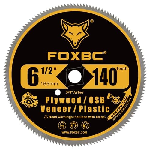 FOXBC 6-1/2 Inch 140 Tooth Circular Saw Blade for Plywood, OSB, Plastic, Veneer Wood Cutting with 5/8-Inch Diamond Arbor