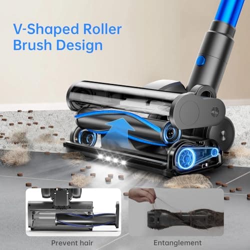 FABULETTA Cordless Vacuum Cleaner, Lightweight Vacuum Cleaners for Home with 500W Brushless Motor, Rechargeable Stick Vacuum Up to 55 Mins Runtime, Great for Pet Hair, Carpet, Hard Floor, Deep Blue