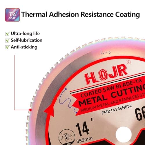 Metal Cutting Circular Saw Blade, Steel and Stainless Steel Cutting, The Cutting Head uses a Special Anti-Heat Sticking Coating with high Finish and Long Life,FMB 14 inch 66-Tooth 1" -TA