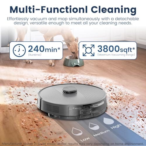 AIRROBO T25+ Robot Vacuum and Mop Combo,5500Pa Powerful Suction, Self-Emptying, 60-Day Capacity, 240 Mins, Smart APP Control, Multi-Floor Mapping，Perfect for Hard Floors, Carpets, and Pet Hair