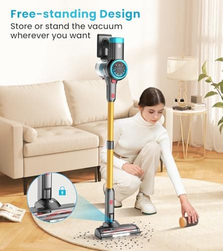 Cordless Vacuum Cleaner, 550W/45Kpa Vacuum Cleaners for Home with Self-Standing, MAX 60Mins Vacuum with LED Display, Anti-Tangled Vacuum Cleaner, Stick Vacuum for Carpet/Pet Hair