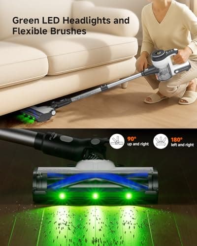 YONNDER Cordless Vacuum Cleaner, 45KPA/550W/50Mins Powerful Stick Vacuum for Home, Anti-Tangle, Self-Standing, Lightweigh, Charging Dock, Vacuum Cleaner for Hardwood Floor/Carpet/Pet Hair/Car, M1