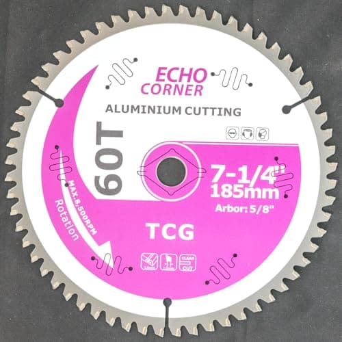 7-1/4 Inch Aluminum Cutting Circular Saw Blade, Fast Dry Cool Clean Cut Off Non-Ferrous Metal Plate/Sheet/Tube, Polycarbonate, Plastics, MDF, TCG 60-Tooth, 5/8-inch Arbor