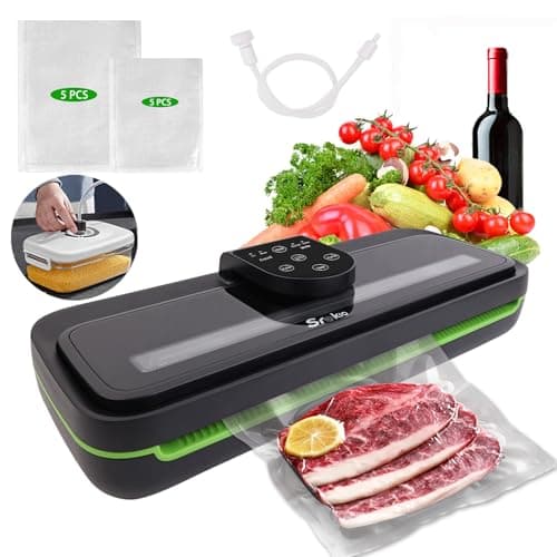 85kpa Food Vacuum Sealer Machine,Vacuum Sealer For Food with Cutter, Full Automatic Bag Sealer,Dry Moist Fresh Modes,10 Pre-cut Bags and Accessory Hose,Black