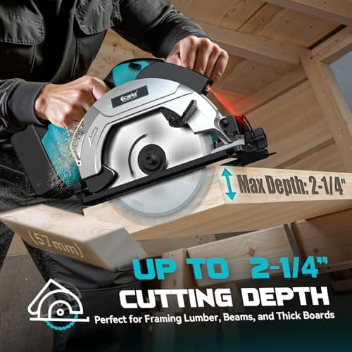 Ecarke Cordless Circular Saw 7-1/4" Compatible with Makita 18v Battery, 5000RPM Electric Circular Saw with Laser Guide, 2 Blades(24T & 40T), 0-45° Bevel Cutting, Max 2-1/4" Depth for Wood(Tool Only)