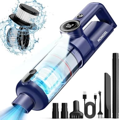 Handheld Vacuum Cordless - Car Vacuum Cleaner with Brushless Motor, 15000Pa Strong Suction with LED Light, Type C Cable, 2 Fliters, Portable Hand Vacuum for Car, Home, and Office