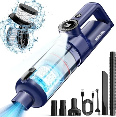 Handheld Vacuum Cordless - Car Vacuum Cleaner with Brushless Motor, 15000Pa Strong Suction with LED Light, Type C Cable, 2 Fliters, Portable Hand Vacuum for Car, Home, and Office